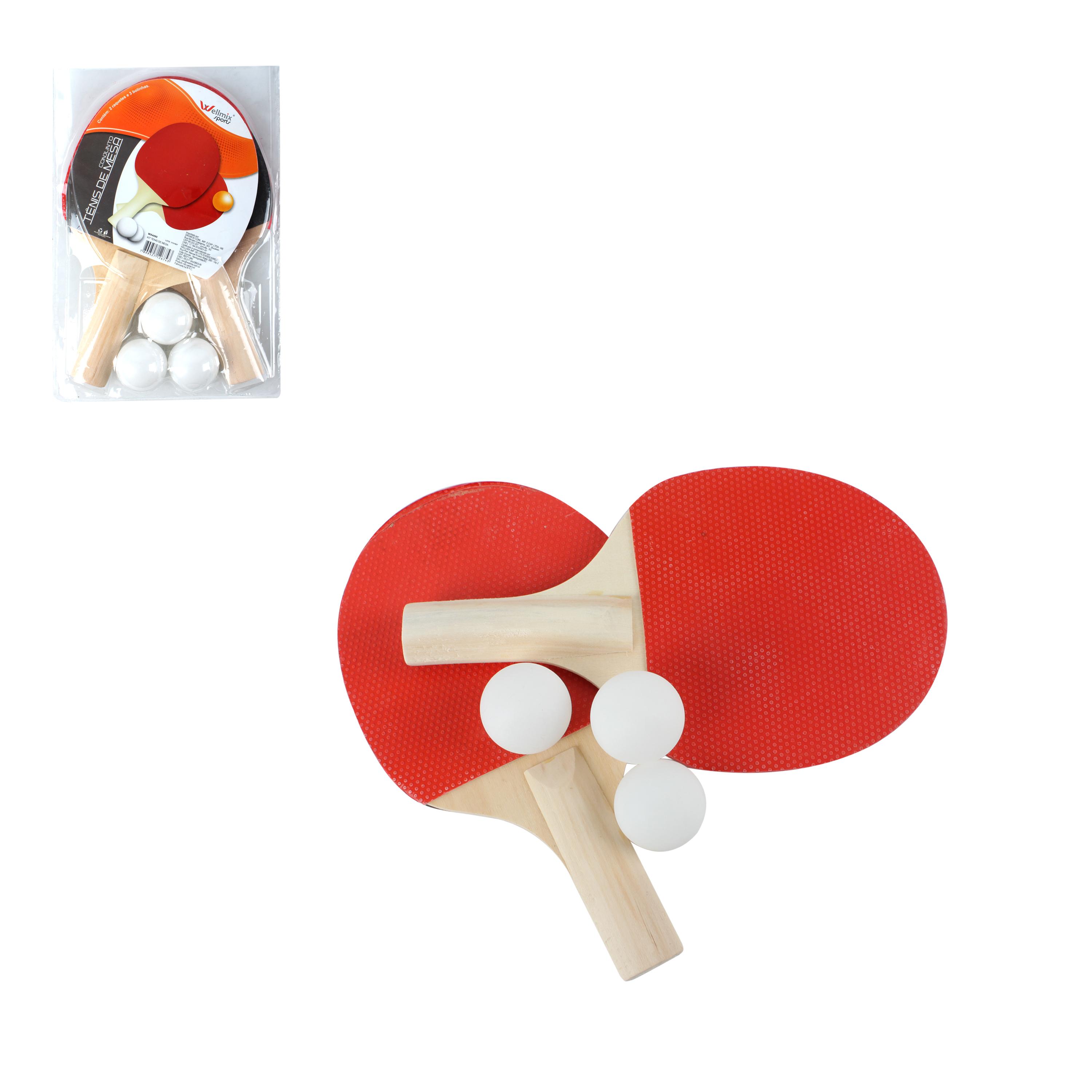 KIT TENIS DE MESA C/3 BOLAS E 2 RAQUETES