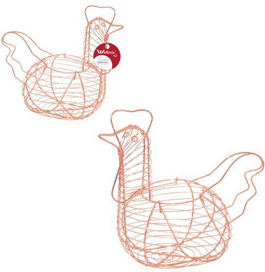 CESTA PORTA OVOS GALINHA COBRE 28CM