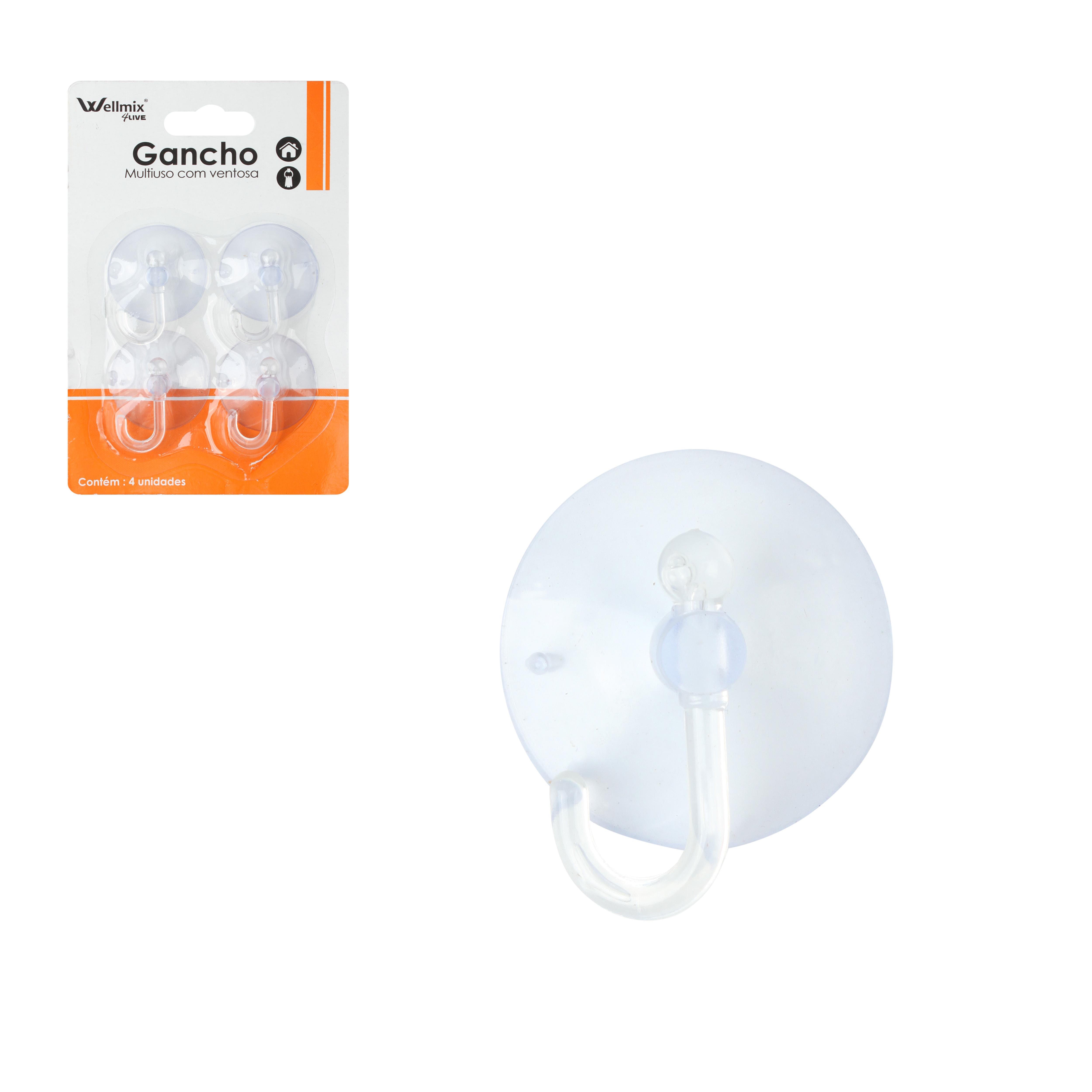 GANCHOS DE PAREDE COM VENTOSA C/4 UN