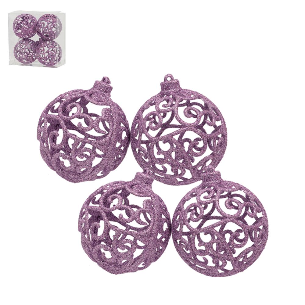 BOLAS VAZADAS C/GLITTER 8CM C/4 UN