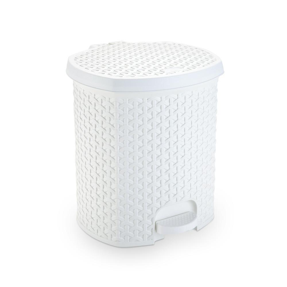 LIXEIRA RATTAN C/PEDAL BRANCO 6LT
