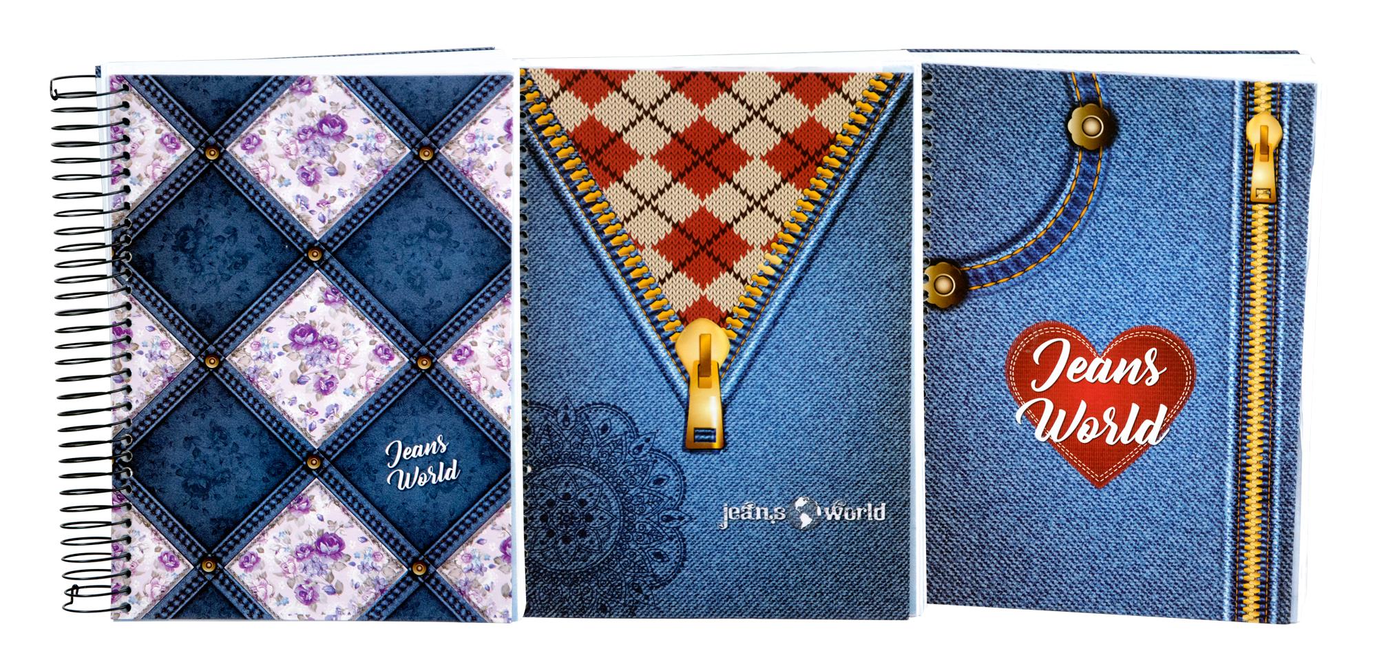 CADERNO JEANS WORLD, 300 FOLHAS, CP DURA